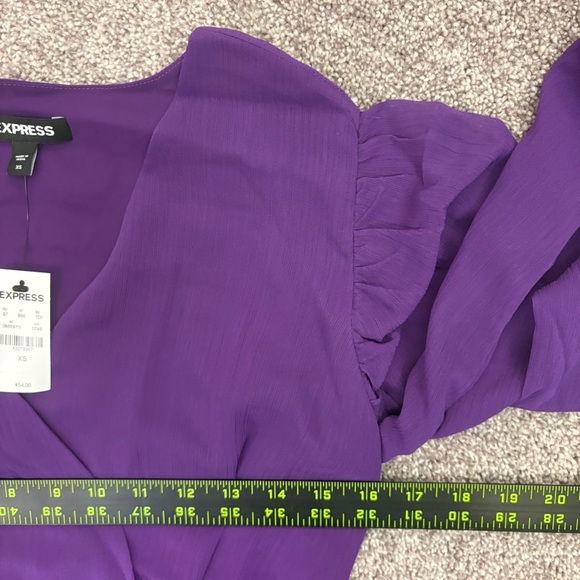 Express Women's Tie Waist Top Size XS Purple V-Neck Faux Wrap Lined NWT $54 - Picture 11 of 16